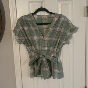 Plaid shirt with frayed sleeves